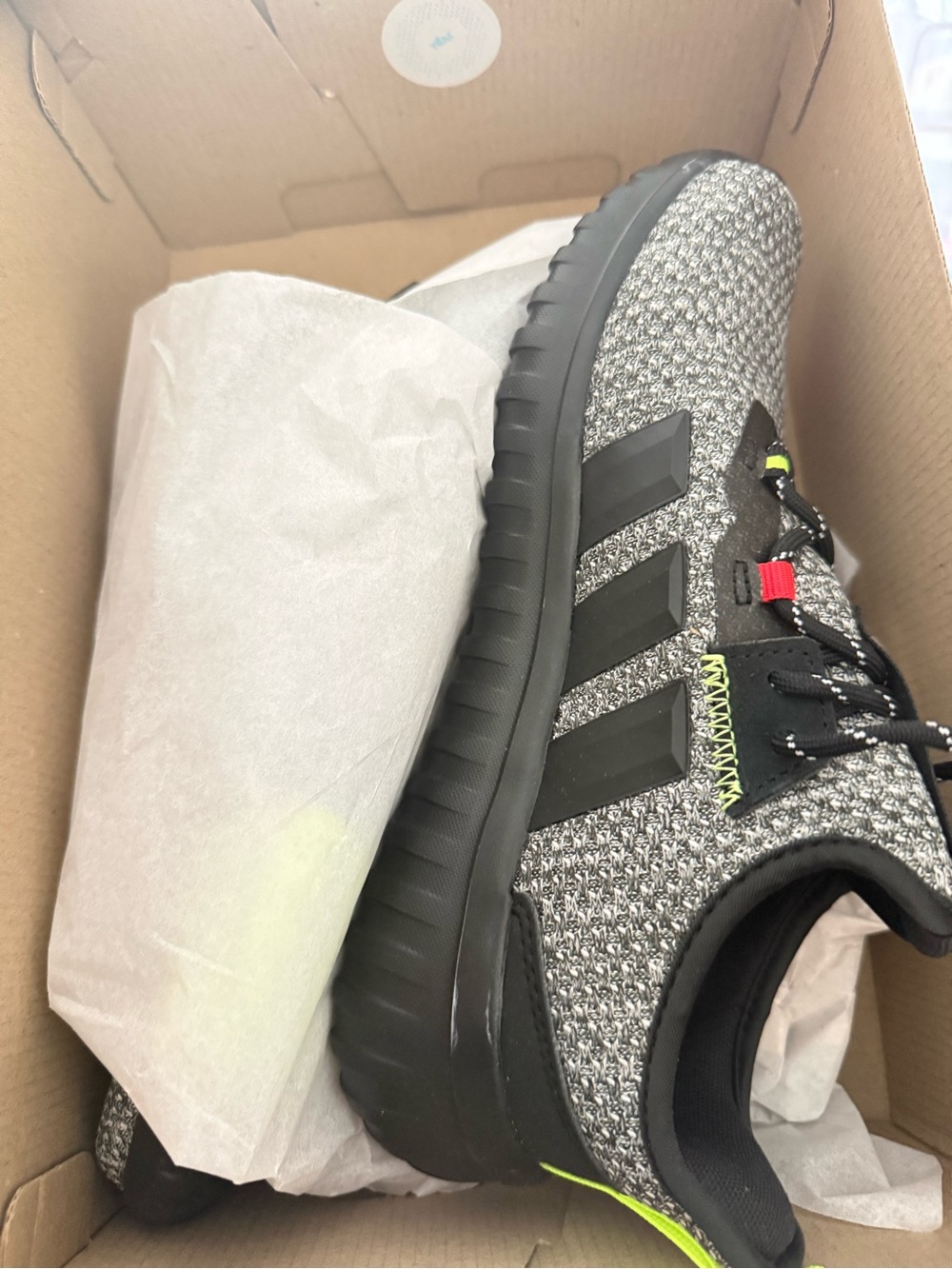 adidas Kids Black & Gray Knit Sneakers with Neon Accents